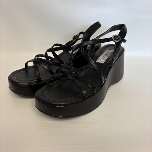 VINTAGE MIA black strappy platform wedge sandal - Picture 2 of 6
